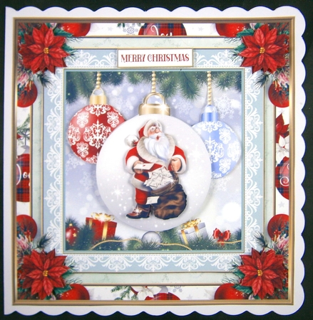 Christmas Santa Bauble 7x7ins Topper 7 by Linda Short
