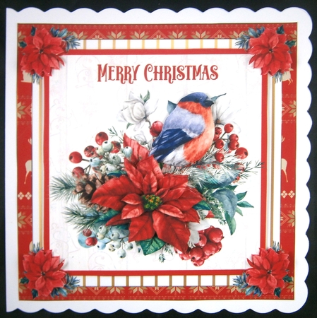 Merry Christmas Poinsettia Decoupage 7x7ins Topper 4 by Linda Short
