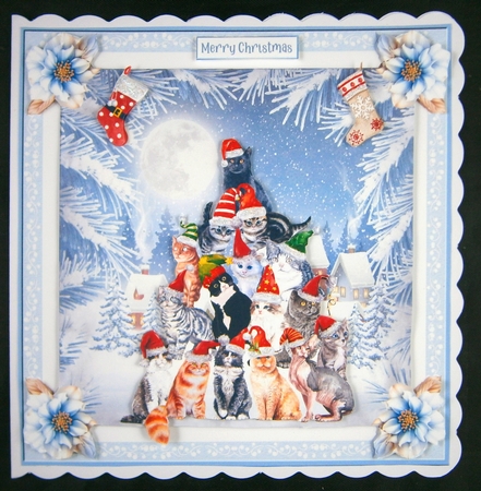 Christmas Merry Catmass Decoupage 7x7ins Topper  by Linda Short