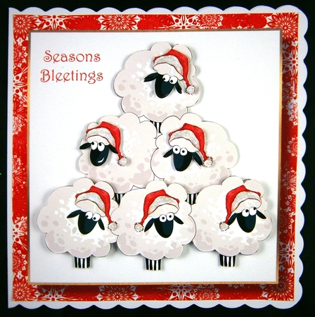 Seasons Bleatings - White  Christmas Sheep 8x8 by Linda Short