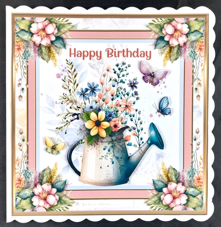 Floral Watering Can 8x8ins Kit 1 with Matching Bookmarks by Linda Short