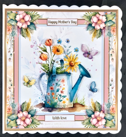 Floral Watering Can 8x8ins Kit 2 with Matching Bookmarks by Linda Short