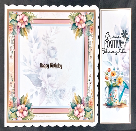 Floral Watering Can 8x8ins Kit 2 with Matching Bookmarks by Linda Short