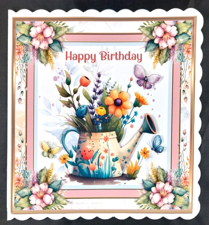 Floral Watering Can 8x8ins Kit 3 with Matching Bookmarks by Linda Short