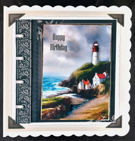 Lighthouse and stormy sky 6x6 by Linda Short