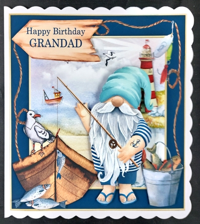 Fishing gnome card front by Linda Short