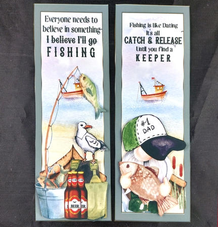 4 Fishing themed bookmark/toppers by Linda Short