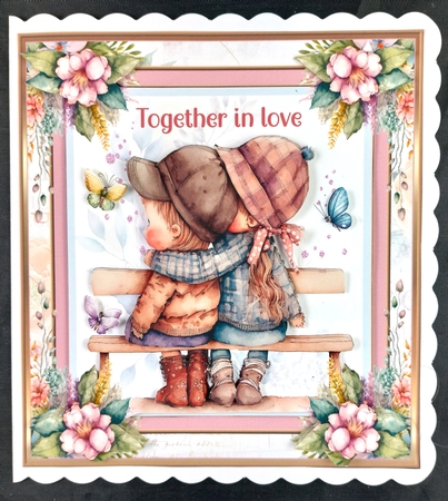 Together in love 8x8ins Decoupage Kit with Matching Bookmarks by Linda Short
