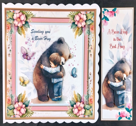 A Bear Hug 8x8ins Topper with Matching Bookmark 12 by Linda Short