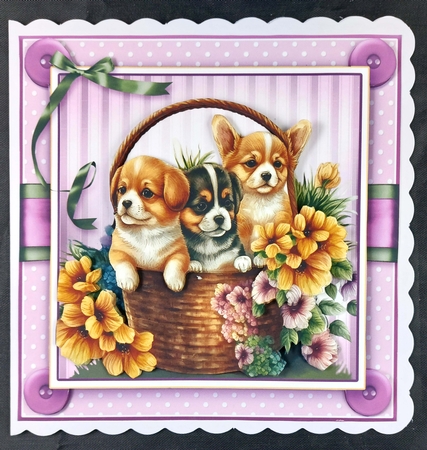 Cute Puppy Spring Basket MiniKit-2 by Linda Short