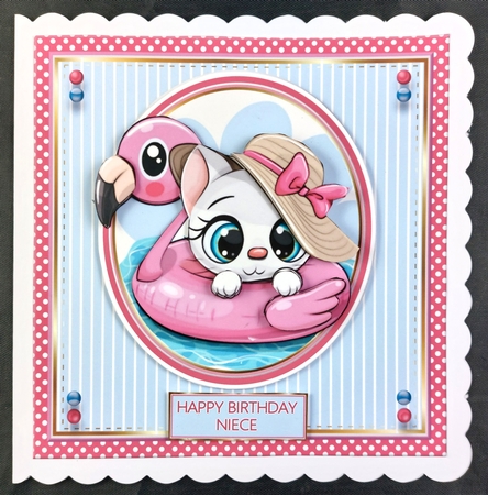 8x8 Birthday Kitty Decoupage Mini Kit - x4 A4 sheets  by Linda Short