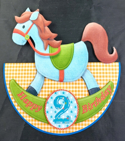 Rocking Horse 3D Decoupage Rocker Card with Age Tiles 1 to 9 by Linda Short