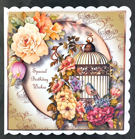 Vintage Floral Birdcage 1 8x8 by Linda Short