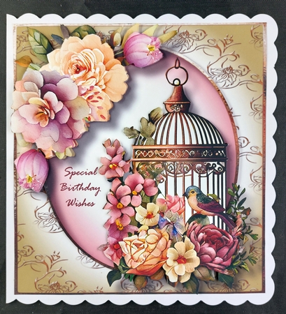 Vintage Floral Birdcage 3 8x8 by Linda Short