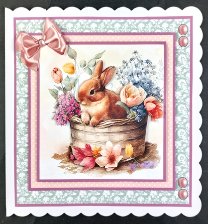 Easter Bunny Flowers Basket 7x7 by Linda Short