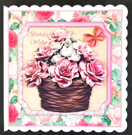 3 Pink vintage rose basket card fronts/toppers 4 by Linda Short