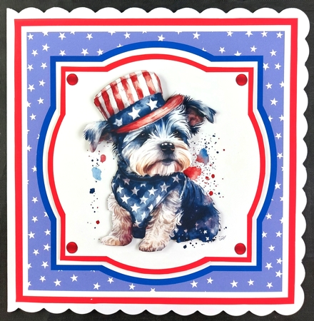 4th July Pups - makes 10 cards (7x7 inch square card kit) by Linda Short