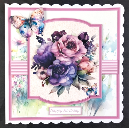 Purple roses and butterfly 7x7 by Linda Short
