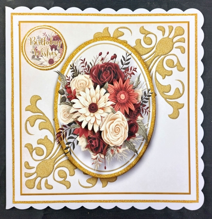 7x7 Maroon & Cream Card Front with Topper and sentiments by Linda Short