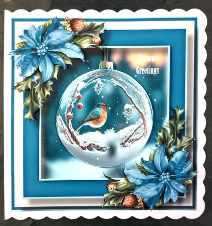 Bird In Snowy Christmas Bauble 1 8x8 by Linda Short