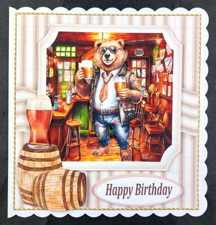 Birthday beer card front (bear) 1 by Linda Short