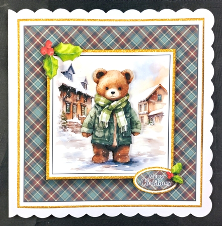 7x7 Cute Christmas Ted 1 Card Front, Topper, Decoupage & Sentiments by Linda Short