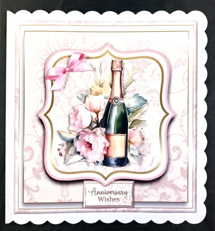 8x8 Pink Roses & Champagne Card Front with Tag & Sentiments by Linda Short