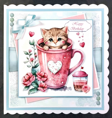 Teacup Kitty Card & Toppers Set by Linda Short