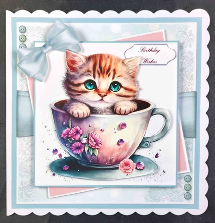 Teacup Kitty Card & Toppers Set by Linda Short