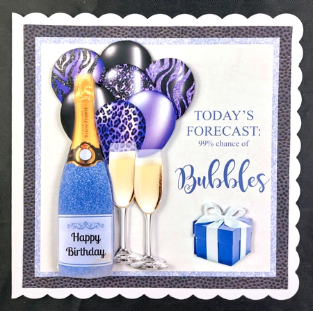 Set of 6 Glitter bottles Champagne with matching balloons birthday card toppers for 8x8 card by Linda Short