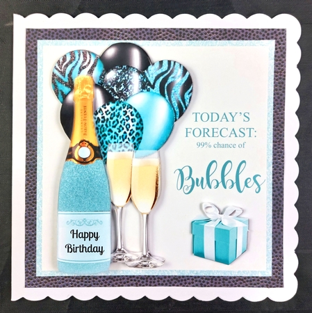 Set of 6 Glitter bottles Champagne with matching balloons birthday card toppers for 8x8 card by Linda Short