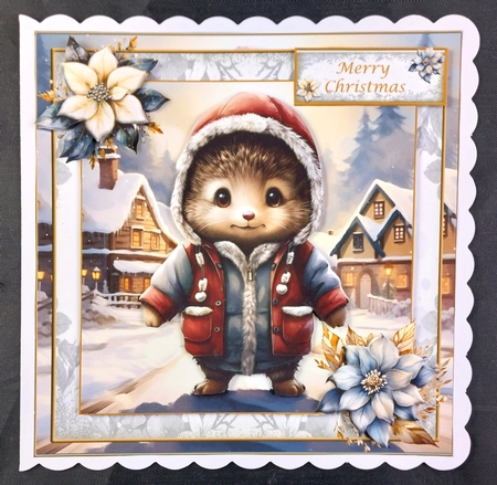7x7 Christmas Hedgehog and poinsettias by Linda Short