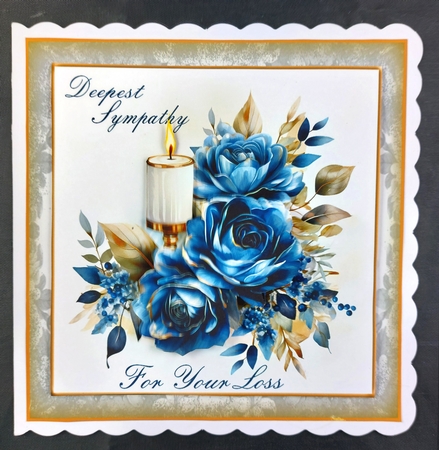 7x7 Deepest Sympathy Blue Roses and Candle by Linda Short
