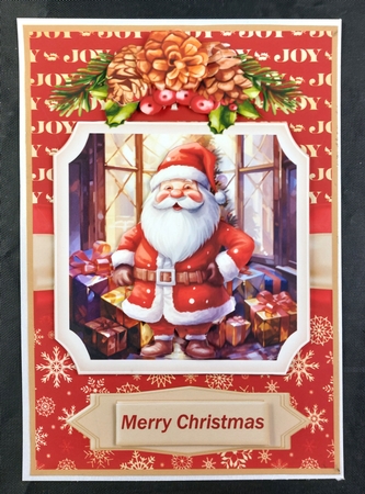 Two 7 x 5 (aprox) Santa and presents card fronts by Linda Short