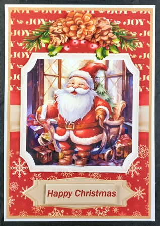 Two 7 x 5 (aprox) Santa and presents card fronts by Linda Short