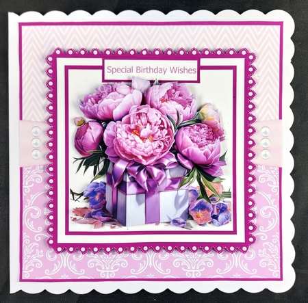 Pink Peony Giftboxes  8x8 Quick Card #4 by Linda Short