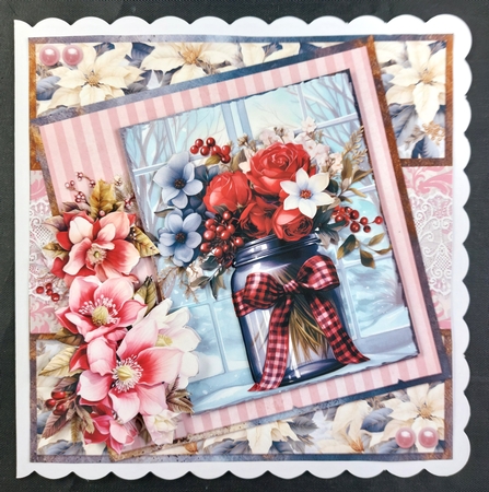 Christmas Greetings 1: Winter Floral Mason Jar 7 x 7 Card Mini-Kit, 8 Sheets incl 4 Toppers by Linda Short