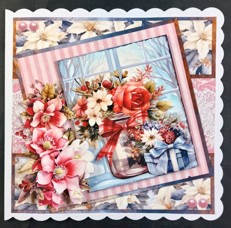 Christmas Greetings 1: Winter Floral Mason Jar 7 x 7 Card Mini-Kit, 8 Sheets incl 4 Toppers by Linda Short