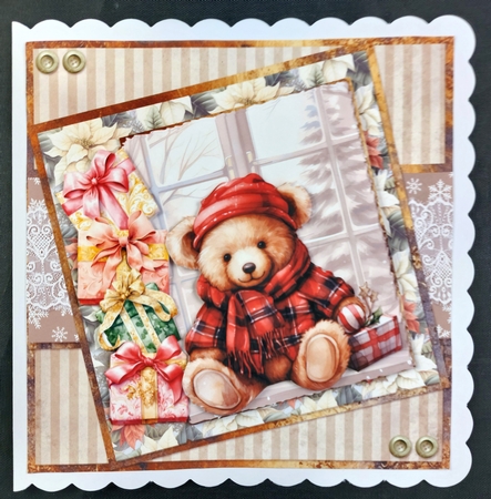 Christmas Greetings 2: Git Box Teddy 7 x 7 Card Mini-Kit, 8 Sheets incl 4 Toppers by Linda Short