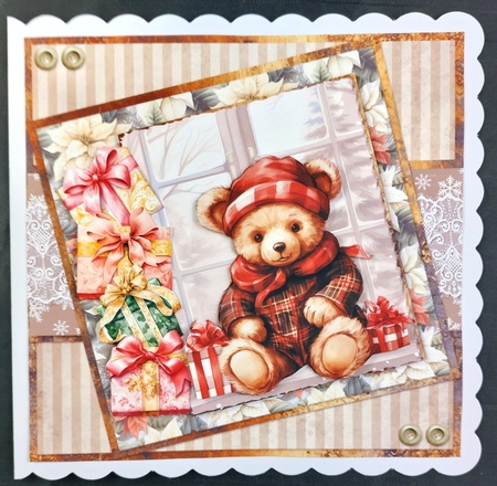 Christmas Greetings 2: Git Box Teddy 7 x 7 Card Mini-Kit, 8 Sheets incl 4 Toppers by Linda Short
