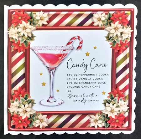 Candy cane Christmas cocktail card front by Linda Short