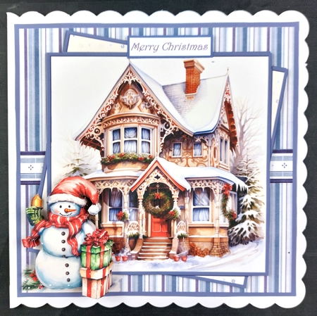 Snowman outside the house 7x7 by Linda Short