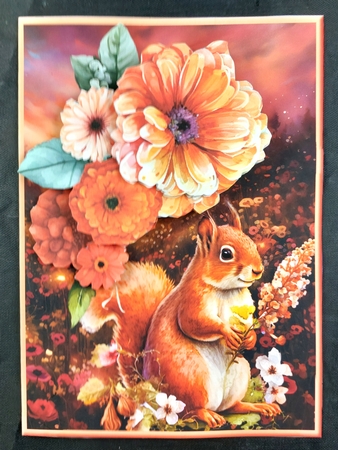 Squirrel in the Flowers - 5 x 7 Decoupage Card Mini Kit by Linda Short