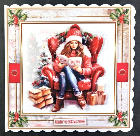 At Home for Christmas 7x7ins with lace edging kit 1 by Linda Short