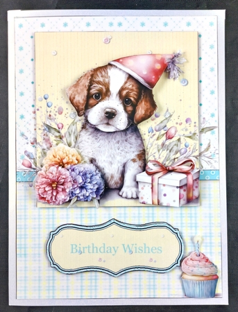 Little Puppy Birthday Party A5 Card Front and Decoupage by Linda Short