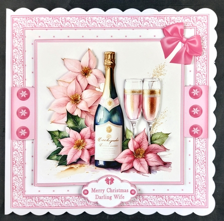8 x 8 Champagne & poinsettia quick card front by Linda Short