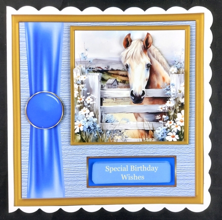 Blue fence farm animal card front 9 by Linda Short