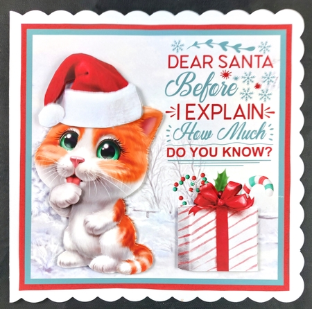 Dear Santa Decoupage Card Mini Kit 7x7 - Kitty by Linda Short