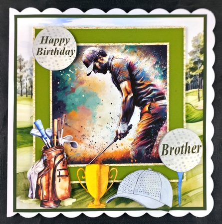5x7 and 6x6 aprox Golfer card front 1 by Linda Short