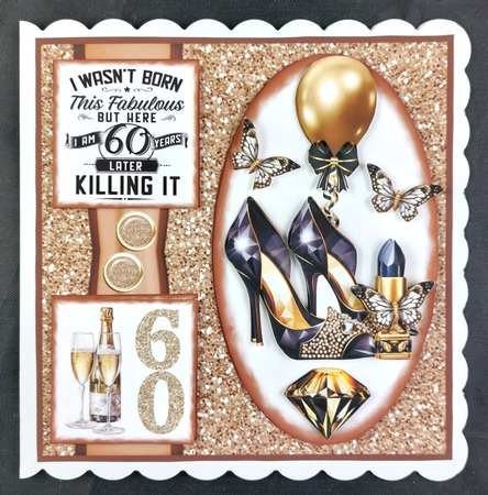 Black and gold age 50/60 Ladies Birthday card front 2 by Linda Short